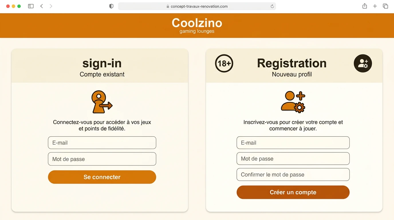 Coolzino Registration : différence entre inscription et connexion